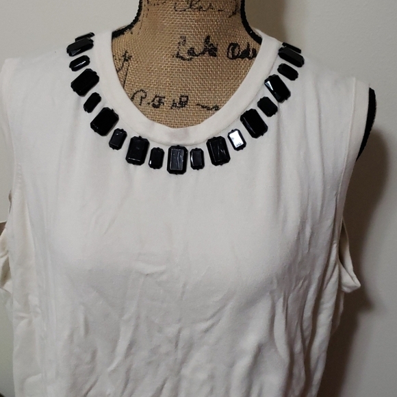 3x cream tank top with jewels on neckline - Picture 2 of 3